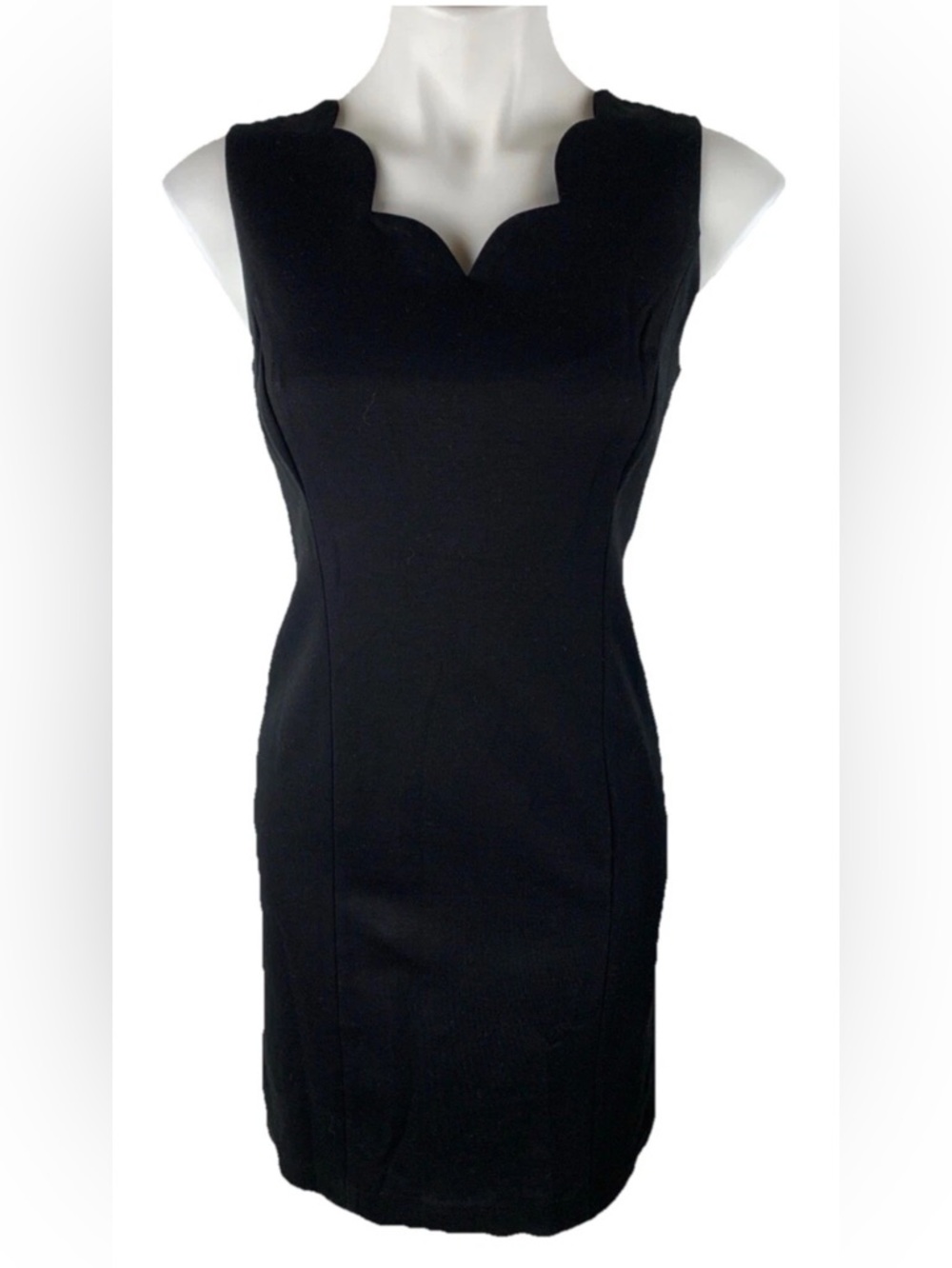 Talbots Women’s Black Ponte Stretch Sheath Dress Scallop Neckline 14 Petite
